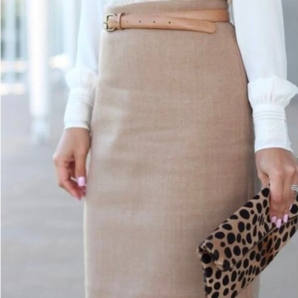 J. Crew Factory Beige Wool Blend Pencil Skirt - Size 4 - Picture 1 of 6